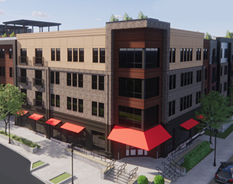 Digital Rendering of the Village of Okemos Project.