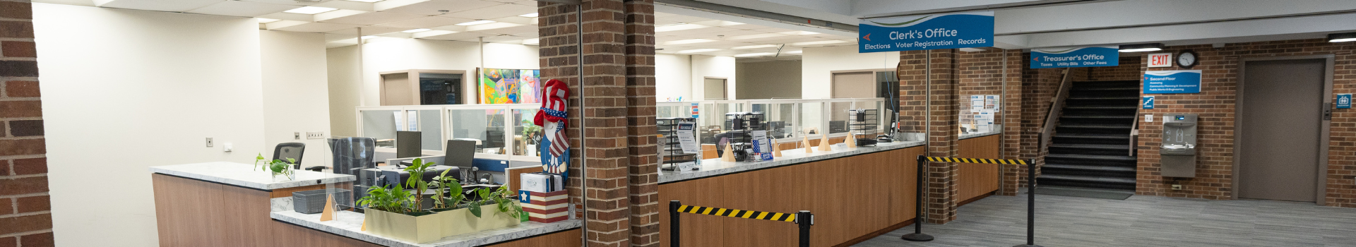 Photo that shows the Clerk's Office desk inside the Meridian Township Municipal Building